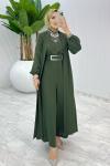 Haki Premium Silva Tulumlu Abaya Takım Tesettür Giyim Haki