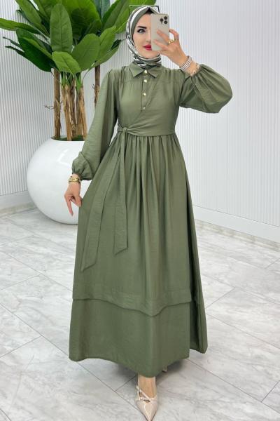 Haki Premium Öznur Elbise Tesettür Giyim Haki
