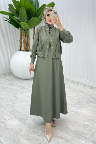 Haki Premium Gizem Takım Tesettür Giyim Haki