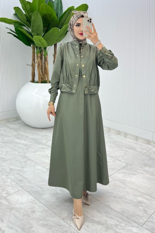 Haki Premium Gizem Takım Tesettür Giyim Haki