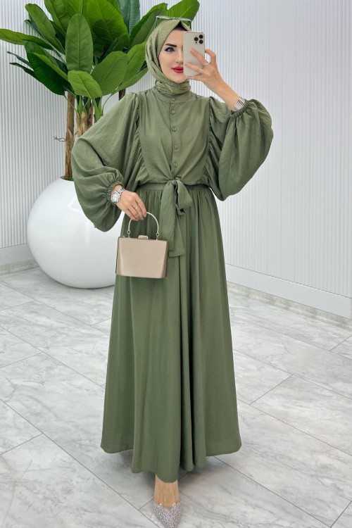 Haki Premium Yarasa Etek Takım Tesettür Giyim Haki