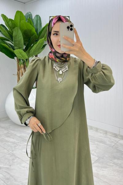 Haki Premium Paris Elbise Tesettür Giyim Haki