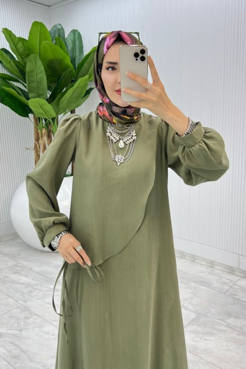 Haki Premium Paris Elbise Tesettür Giyim Haki