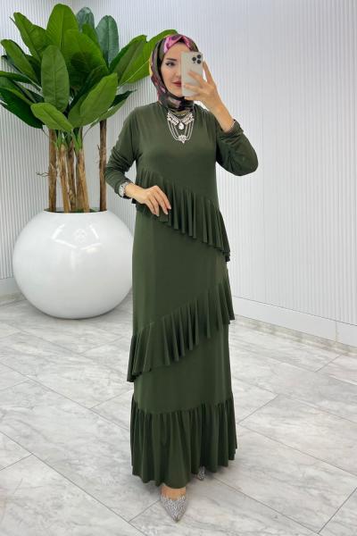 Haki Premium Tijen Elbise Tesettür Giyim Haki