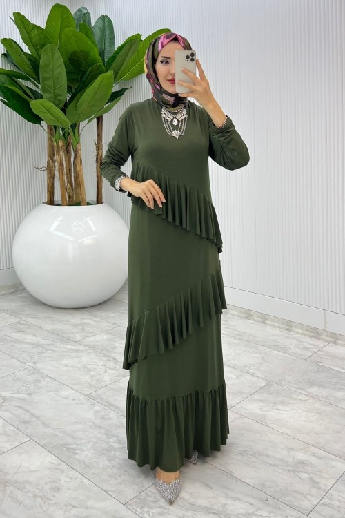 Haki Premium Tijen Elbise Tesettür Giyim  Haki