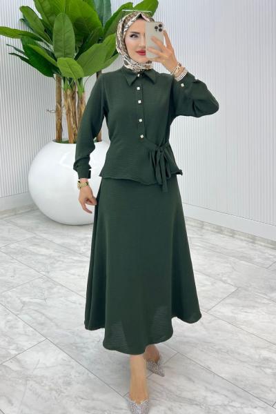 Haki Şeyda Etek Takım Tesettür Giyim Haki