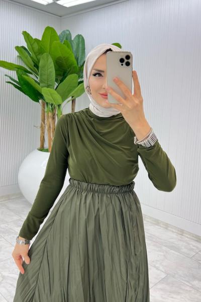 Haki Tek Sadece Bluz Tesettür Giyim Haki