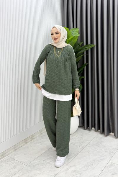 Haki Zeyzey Takım Tesettür Giyim  Haki