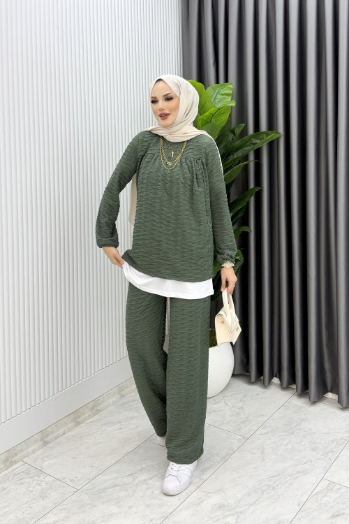 Haki Zeyzey Takım Tesettür Giyim  Haki