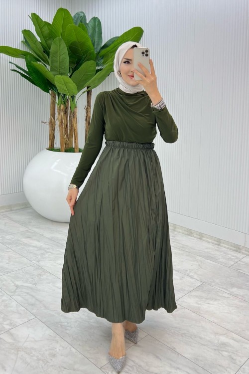 Haki Züleyha etek  Tesettür Giyim Haki