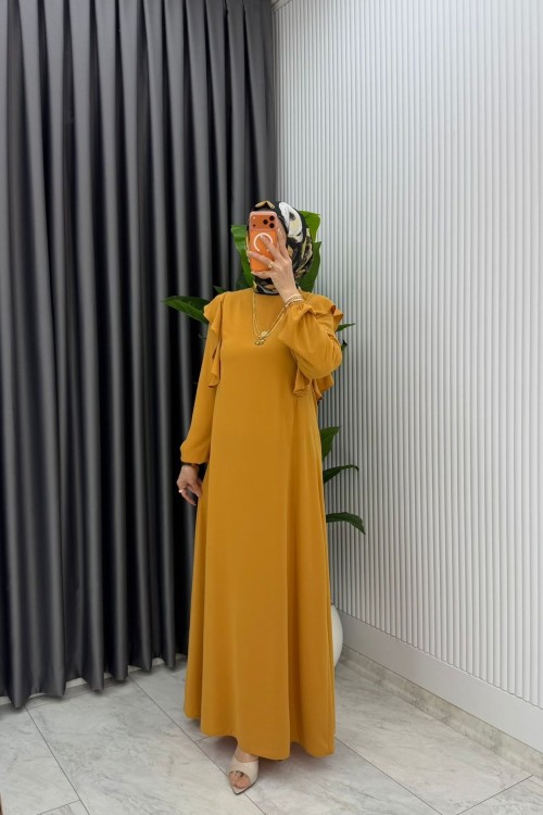 Hardal Eylül Elbise Premıum Tesettür Giyim  Hardal Sarısı