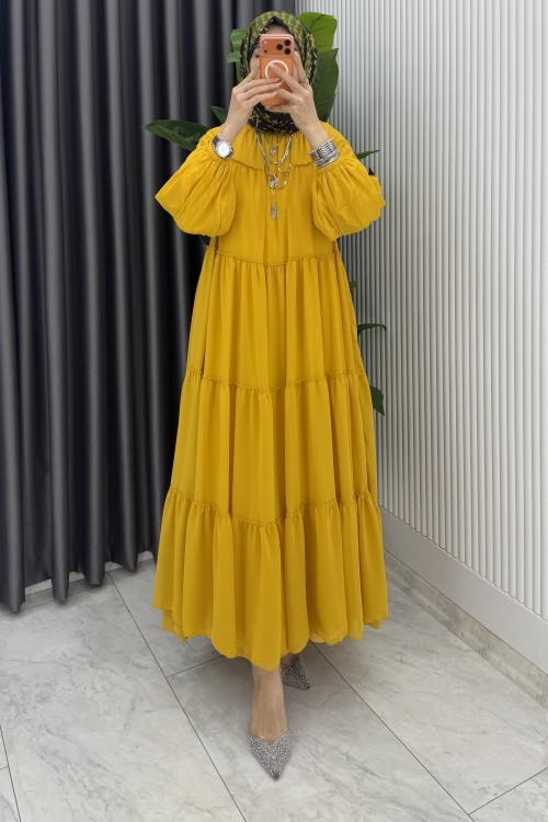 Hardal Güzide Elbise Tesettür Giyim  Hardal Sarısı