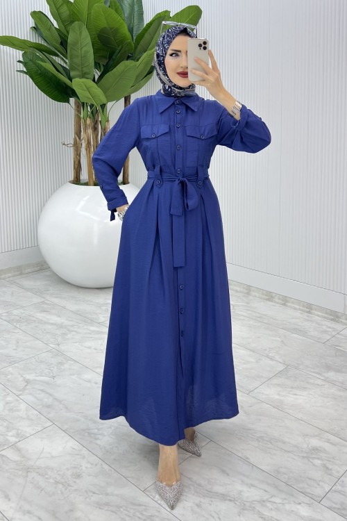 İndigo Ajda Elbise Tesettür Giyim Mavi