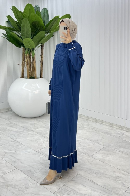İndigo Bensu Triko Elbise Tesettür Giyim  Mavi