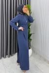 İndigo  Kemerli Nalan Tulum Elbise Tesettür Giyim  Mavi