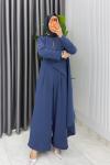 İndigo  Kemerli Nalan Tulum Elbise Tesettür Giyim  Mavi