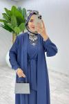 İndigo Premıum Melek Abaya Takım Tesettür Giyim İndigo