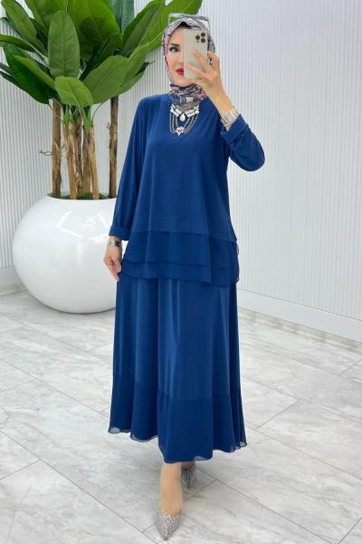 İndigo Premium Aksu Etek Takım Tesettür Giyim İndigo