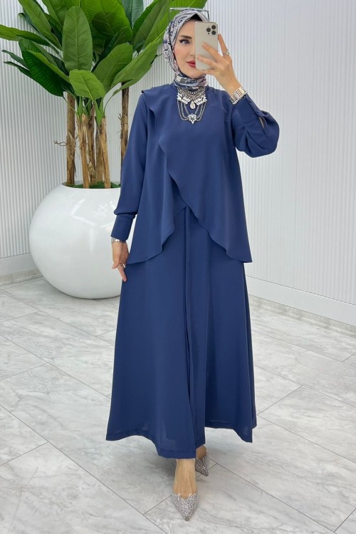 İndigo Premium Asalet Ferace Elbise Tesettür Giyim İndigo