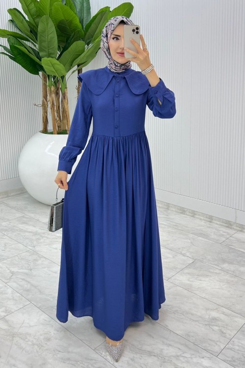 İndigo Premium Bebe Yaka Elbise Tesettür Giyim İndigo