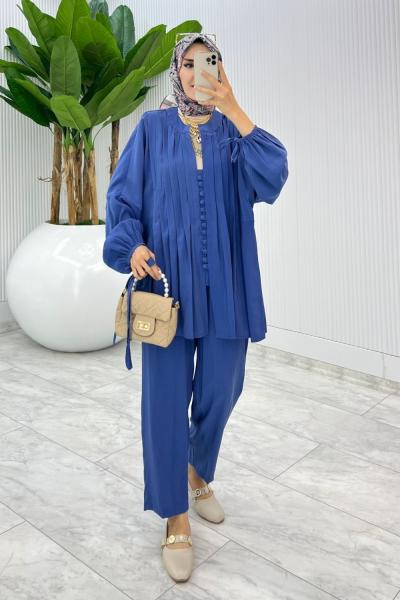 İndigo Premium Nervür Takım Tesettür Giyim İndigo