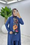İndigo Premium Üçlü Derin Takım Tesettür Giyim İndigo