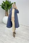 İndigo Premium Astarlı Eylem Trench Tesettür Giyim  Mavi