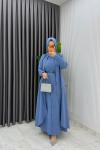 İndigo Premium Pera Elbise Ferace Tesettür Giyim Mavi