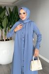 İndigo Premium Pare Elbise Ferace Tesettür Giyim Mavi