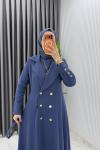 İndigo Premium Naz Jile Ferace Takım Tesettür Giyim  Mavi