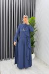 İndigo Premium Ahsen Pantolonlu Takım Tesettür Giyim  Mavi