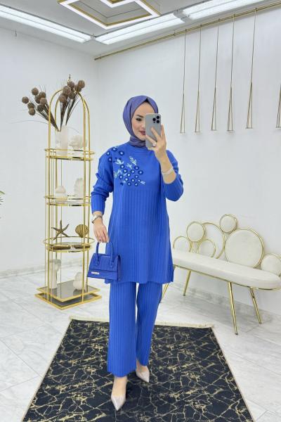İndigo Pullu Triko Takım Tesettür Giyim İndigo