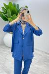 İndigo Tek Düğme Ceket Takım Tesettür Giyim İndigo