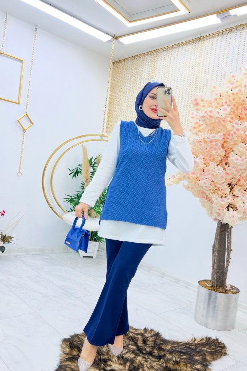 İndigo Tuvit Süveter Tesettür Giyim  Mavi