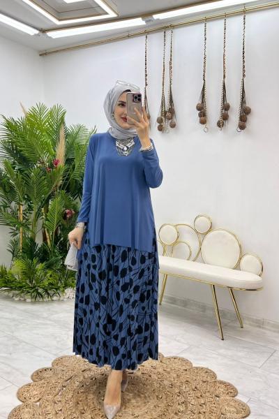 İndigo Yüsra Etek Takım Tesettür Giyim İndigo