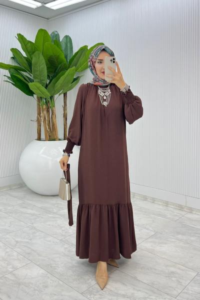 Kahve Açelya Elbise Tesettür Giyim Kahverengi
