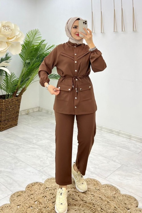 Kahve Alanur Takım Tesettür Giyim  Kahverengi