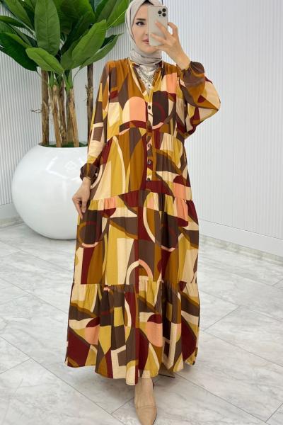 Kahve Aşikar Elbise Tesettür Giyim Kahverengi