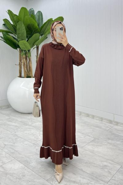 Kahve Bensu Triko Elbise Tesettür Giyim  Kahverengi