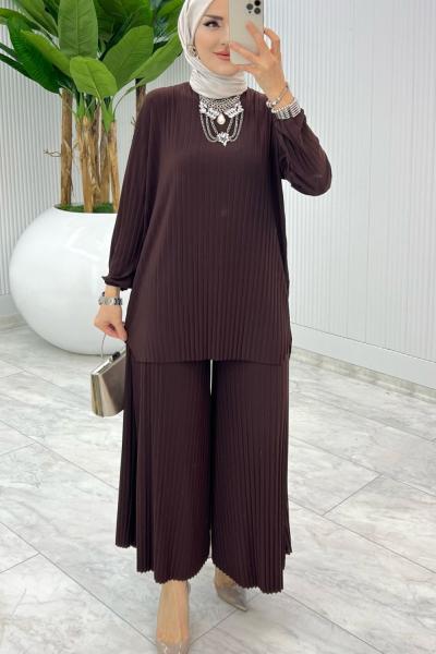 Kahve Bilge Pantolon Takım Tesettür Giyim Kahverengi