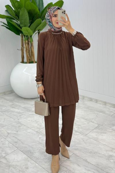 Kahve Buket Pantolon Takım Tesettür Giyim Acı Kahve