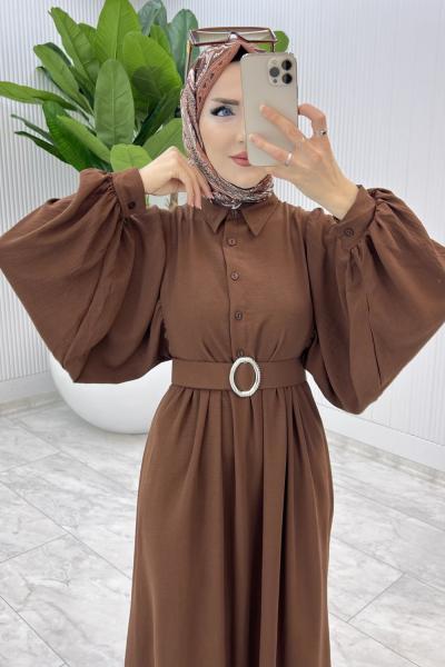 Kahve Burçak Elbise Tesettür Giyim Kahverengi