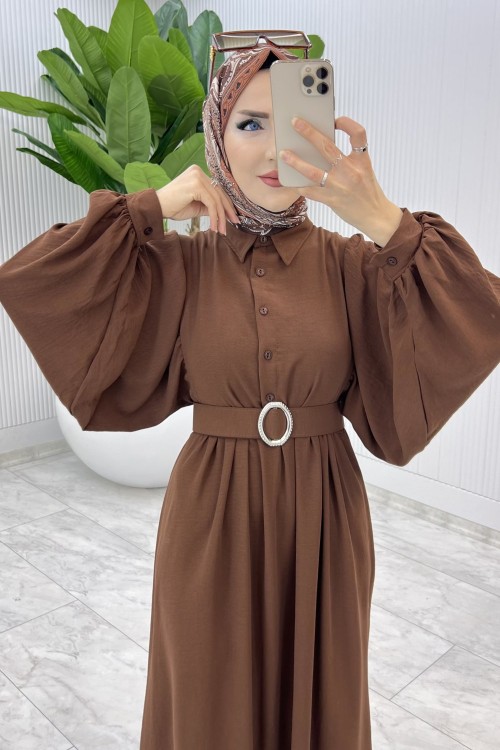 Kahve Burçak Elbise Tesettür Giyim Kahverengi