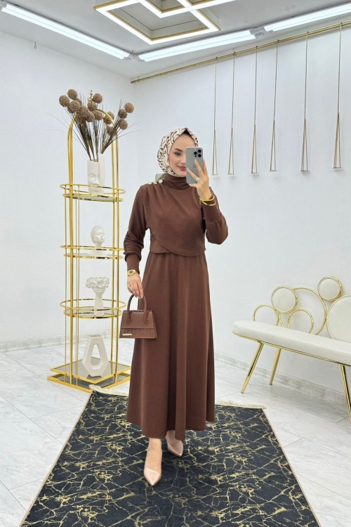 Kahve Burcu Etek Takım Tesettür Giyim Kahverengi