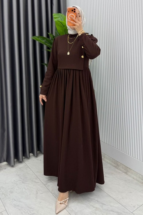 Kahve Burgu Sinem Elbise Tesettür Giyim Kahverengi