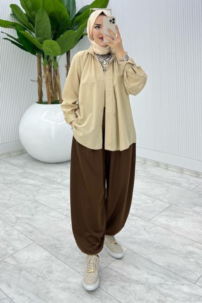 Kahve Cepli Şalvar Tesettür Giyim Kahverengi
