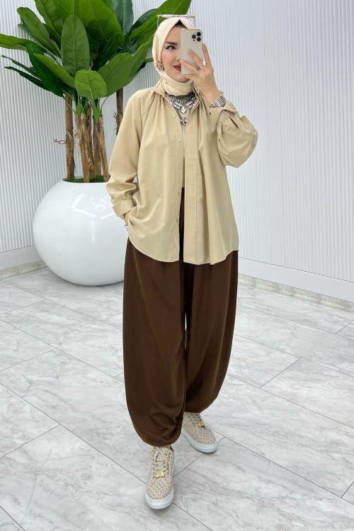 Kahve Cepli Şalvar Tesettür Giyim Kahverengi