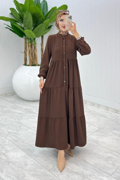 Kahve Dantelli Elbise Tesettür Giyim Kahverengi