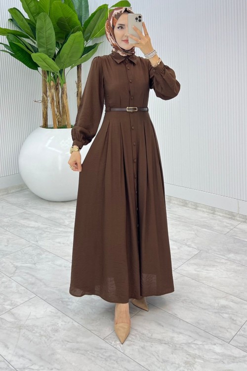 Kahve Demet Elbise Tesettür Giyim  Kahverengi