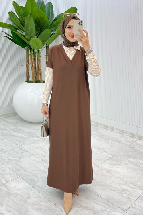 Kahve  Dicle Elbise Tesettür Giyim Kahverengi
